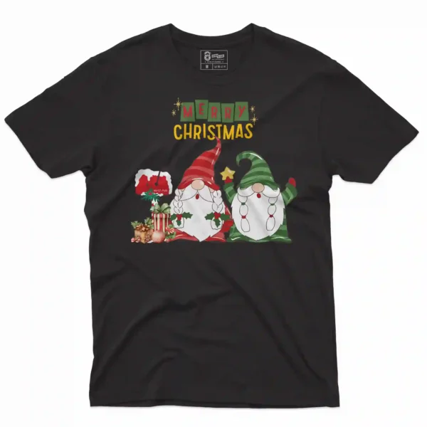 Camiseta de navidad con estampado en el frente de duendes navideños