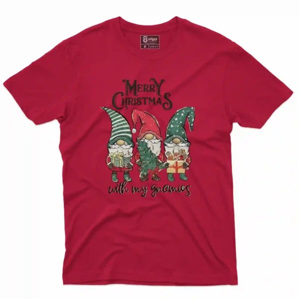 Camiseta de navidad con estampado en el frente de duendes navideños